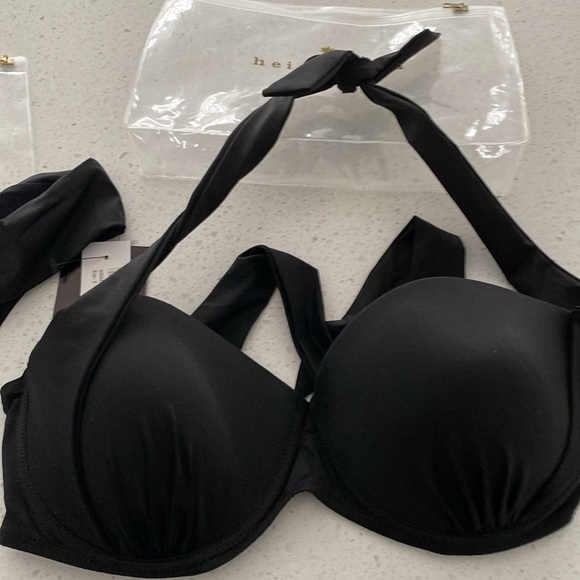 NWT Heidi Klein bikini bottoms BLACK fold over padded cup halter tie top 2 M - Picture 3 of 5